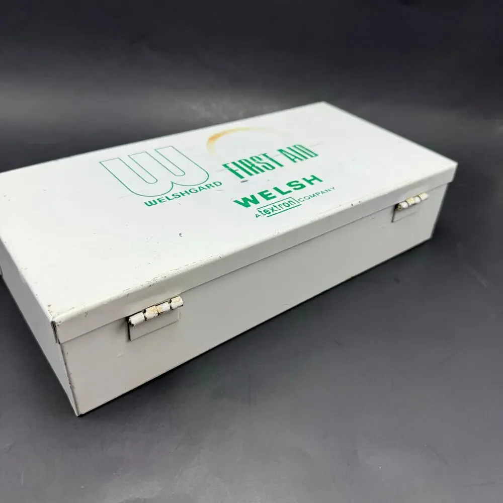 Vintage Metal Box First Aid Kit White Green Welshgard Wall Mounted Retro Decor